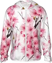 [LHBWCVN] UPF 50+ Light Jacket Full Zip Sun Protection Hoodie for Women Men Long Sleeve Cherry Blossom Sun Shirts
