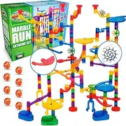Marble Genius Marble Run Extreme Set - 145 Complete Pieces + Free Instruction App (125 Translucent Marbulous Pieces + 20 Glass Marbles)