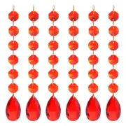 6pcs Pendants Teardrop Red 160mm Crystal with 6 Octagon Beads Decoration