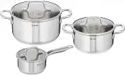 Tefal, Virtuoso Induction Stainless Steel 3pce Pot Set, E4926S74, 3X Stronger Titanium Non-Stick Coating, Thermo Signal Technology, Suitable for All Cooktops, Dishwasher Safe
