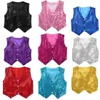 iEFiEL Kids Boys Jazz Hip-Hop Dance Vest Sequins Waistcoat Party Dress Up Top