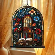 Library Bookshelf Acrylic Suncatcher, Window Hanging Decor, Gift for Book Lovers