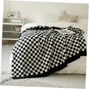 100% Pure Cotton Throw Blanket Checkered Lightweight Ultra 51"L x 63"W Black
