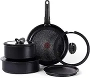 T-FAL Ingenio Nonstick Cookware Set 8 Piece Induction Stackable, Detachable Handle, Removable Handle, RV Cookware, Cookware, Pots and Pans, Oven, Broil, Dishwasher Safe, Black