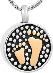 [Generic] Human Ashes Memorial Jewelry Gold Foot Print in My Heart Urn Pendant Stainless Cremation Jewelry for Ash of Loved One