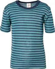 [ENGEL] Natur, Children's Short Sleeve Vest 70% Wool (KBA), 30% Silk, Kingfisher/Navy, 104