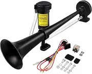 GAMPRO 12 V 150 dB truck horn, chrome zinc dual trumpet air horn with compressor for all 12 V vehicles, lorries, trains, boats, cars, vans (black), 0
