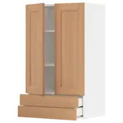 METOD / MAXIMERA wall cabinet w 2 doors/2 drawers, white/Vedhamn oak, 60x37x100 cm