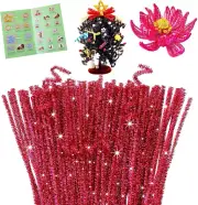 100 Pieces Pipe Cleaners Chenille Stem, Glitter Plum Red Pipe Cleaners Craft, Fu