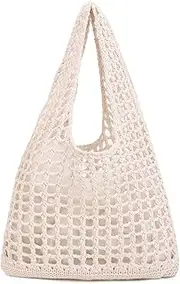 [Stizimn] Crochet Mesh Beach Tote Bag Shoulder Bag Handbags Knitting Hollow Summer Bag Hobo Bag Aesthetic for Women