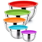 Mixing Bowl with Lid Set of 5 10-Piece Stainless Steel Nesting Salad Bowl Set...