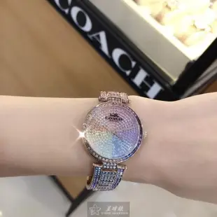 COACH手錶, 女錶 34mm 玫瑰金圓形精鋼錶殼 彩虹圈時分中二針顯示, 滿天星鑽圈錶面款 CH00059