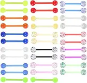 [BakeWhiz] 32PCS Tongue Bars Set 14G Acrylic Glow-In-Dark Glitter Plastic Nipple Rings Clear Piercing Jewelry Gift 16mm Flexible Straight Barbell Body Bar Piercings for Women Men Stylish Modification Surgery,