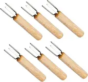 CANIGHT 6Pcs Stainless Steel Barbecue Forks with Wooden Handles Portable Corn Meat Skewers for Outdoor Grilling Comfortable Grip Kitchen Utensils for Family BBQ