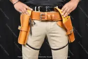 WESTERN LEATHER HOLSTER GUN BELT 44 / 45 BROWN HAND MADE COWBOY REVOLVER