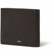 A.P.C. cross grain leather billfold wallet Brown Bifold Coin Purse ID