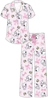 [COCO BRANDS] Womens Pajama Sets - 2 Piece Peanuts Snoopy Soft Stretch Button Down Sleep Shirt and Pajama Pants Set for Women