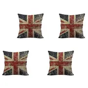 4pcs British Flag Pillow Case, Union Jack Flag Vintage Style Pillowcase Throw Pillow Cushion Cover 45x45 Cm(style B)