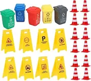 BESPORTBLE 25 Pieces Road Signs for Traffic Signs, Red Traffic Cones and English Wheelie Bins, Creative Role Play and Traffic Education