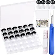 [Swpeet] 138Pcs Black and White Prewound Bobbin Thread with Clear Storage Plastic Case Box, Polyester Thread Pre-Wound Bobbins Set Sewing Thread Kit for Hand Machine Sewing Craft Supplies