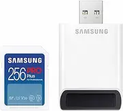 SAMSUNG PRO Plus Full Size 256GB SDXC Memory Card + Reader, Up to 180 MB/s, Full HD & 4K UHD, UHS-I, C10, U3, V30 for DSLR, Mirrorless Cameras, PCs, MB-SD256SB/AM, 2023