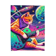 Velveteen Plush Blanket Psychedelic Cat Art Rock Star Guitar Cosmos Outer Space