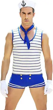 AIR Men Sailor Seaman Party Costume Cosplay Role Play Outfit Lingerie(Pack of 1 Set) Blue One Size