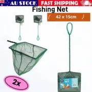 2 x Nylon Fishing Net 42x15CM Metal Handle Scoop Mesh Fish Catching Trap Pet