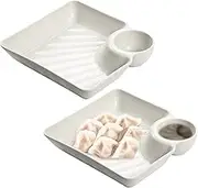 Chip and Dip Serving Set PP Chip and Dip Serving Set 2Pcs Vinegar Dish Chip and Dip Bowl Divided Dish Chip and Dip Serving Set Square ChipaAnd Dip Bowl White-