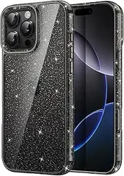 JETech Glitter Case for iPhone 16 Pro 6.3-Inch, Bling Sparkle Shockproof Phone Bumper Cover, Cute Sparkly for Women and Girls (Black Titanium)