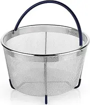 PerfeCome Steamer Basket for 6 Qt Pressure Cooker, Instant Pot 6 & 8 Quart Compatible, Ninja Foodi & Other - Vegetable & Egg Stainless Steel Mesh Insert with Silicone Handle & Non-Slip Legs