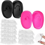 VINTORKY 2 Pairs Silicone Ear Covers for Hair Dye & Fuchsia Ear Protectors Waterproof Ear Covers for Shower & Hairdressing 100pcs Transparent Ear Covers Included