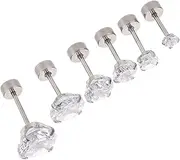 [NIYANGLE] 6pcs Stainless Steel Men Earrings Cartilage Studs Durable Zirconia Design for Daily Wear Parties and Special Occasions Comfortable and Stylish Choice for Men