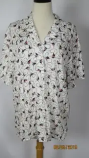 NEW Pendleton Rayon Shrt BLouse 8 White Black Red Sailboat Design Short Sleeves