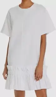 $315 See By Chloe Women's White Crew-Neck Ruffled Hem Shift Mini Dress Size M
