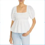 AQUA Ladies White Eyelet Babydoll Top, Short Sleeve, Open Back, NWT!