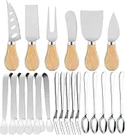 21Pcs/Pack Spreader Knife Set,Cheese Butter Spreader Knife Cheese Slicer Knife Stainless Steel Blade with Wooden Handles Mini Serving Tongs Spoons and Forks (Option 1)