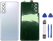 Galaxy S21 Plus Back Glass Replacement Back Glass Cover Waterproof with Camera Glass Lens and Tape Parts for Samsung Galaxy S21+ S21 Plus 5G + Tools (Phantom Silver)