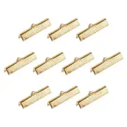 50Pcs Ribbon Crimp Clamp Ends 30mm Cord End Clasp for DIY Craft Light Golden