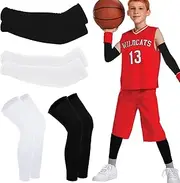 [CIATBYYJ] 2 Pairs Youth Sports Arm Warmers and Leg Sleeves Set, Breathable Arm Warmers Summer, Anti-UV Compression Arm Cuffs, Leg Sleeves, Unisex Arm Sleeves, Gaming, for Boys Girls Volleyball