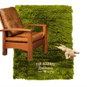 Contemporary Olive Green Shag Rug, Plush Faux Fur, Suede Lining, Made in USA