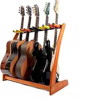 Miwayer Guitar Stand for Multiple Guitars(5 Guitar, 9 Electric or Bass), Guitar Stands Wooden for Acoustic, Electric, Bass Guitars and Cases, Floor Bamboo Guitar Rack Display (Dark Wood(9 holder))