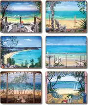 Country Kitchen Coastal Verandah Cinnamon Cork Backed Drink Coasters Set 6