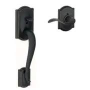 Camelot Aged Bronze Door Handleset Grip with Accent Door Handle and Camelot Trim