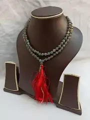 Labradorite Japa Mala With Gold Plated Pendant Prayer Beads Natural Round Beads