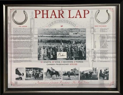 PHAR LAP Jack Baker Signed Flemington Melbourne Cup Montage Display FRAMED COA