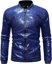 [Hemasa] Winter Sequin Jacket for Men, Stand Up Collar Contrasting Mens Jackets(Eur Size)
