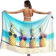 [RPLIFE] Cute Funny Beach Pineapples Sarong Skirt Cover Up, Summer Pool Sarong Cover Ups Women, Large, Cute Funny Beach Pineapples, Medium