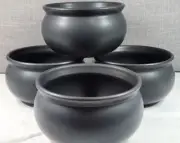 Crate & Barrel Set 4 Ceramic Halloween Cauldron Soup 24oz Bowls Matte Black NWT