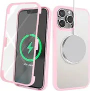 Cavor for iPhone 14 Pro Case 6.1'' 360° Full Body Protective Case with Built-in Screen Protector Clear TPU PC Bumper Support Magsafe Charging Shockproof Phone Cover-Pink